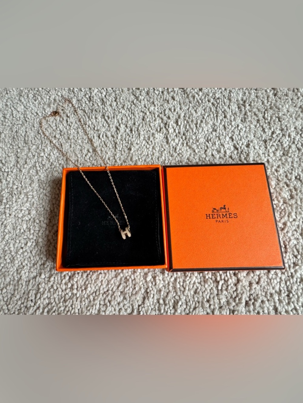 Hermès Rose Gold Mini Pop H pendant Necklace, Marron Glacé